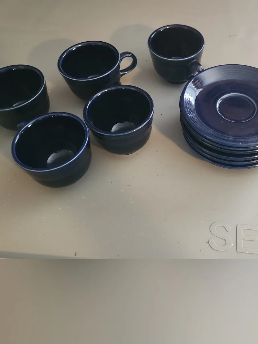 Homer Laughlin Fiestaware Fiesta Tea Cup/Saucer 6oz Cobalt Blue Set of 11 Pc.